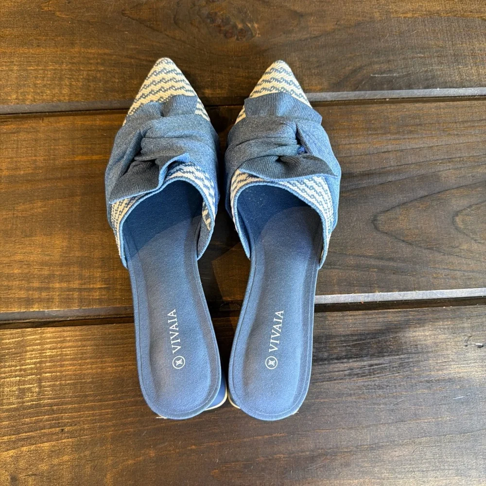 NEW Vivaia Yaffa Pointed Toe Knot Detail Blue Mules Flats Women Size 9 (40) - Picture 4 of 10
